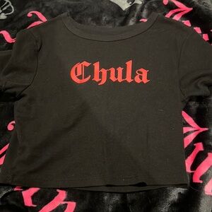 “CHULA” RED AND BLACK CROP TEE